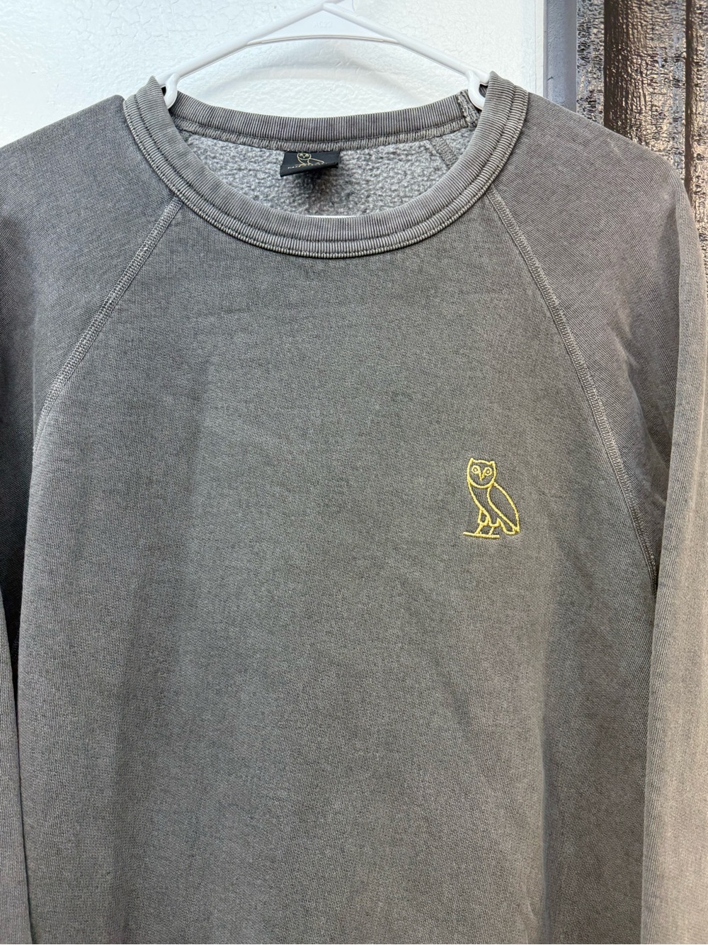 OVO Men's Dark Gray Crewneck Sweatshirt with Gold Owl Emblem